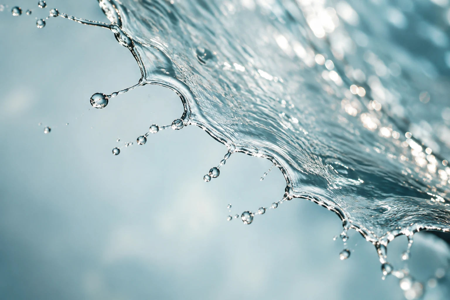 薄い水の縁から、細い突起と小さな雫へ。