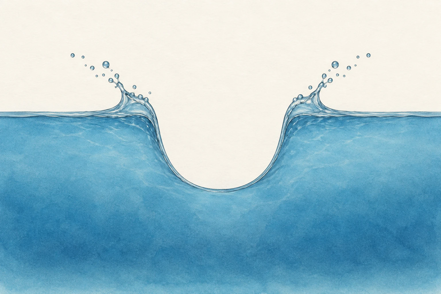 くぼみと立ち上がる縁がつながった水の概念断面